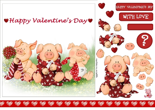 Three Little Pigs Valentines Day 7x7 Quick Card