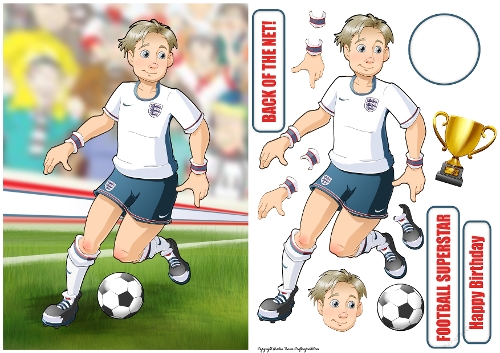 Young Footballer Dude White, Red and Blue