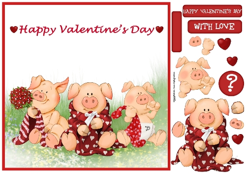 Three Little Pigs Valentines Day 8x8 Quick Card