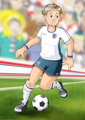 Young Footballer Dude White, Red and Blue A4