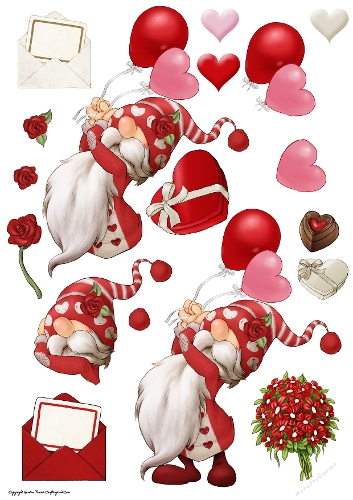 Valentines Day Gnome 3 Decoupage Sheet