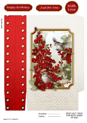 Long Tailed Bird with Blossom Red Mini Gift Bag