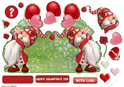 Valentines Day Gnome 3 Shaped Card