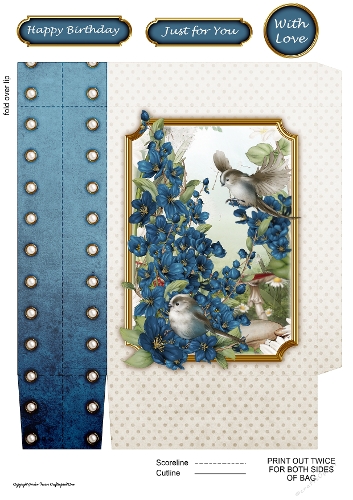 Long Tailed Blue with Blossom Dark Blue Mini Gift Bag