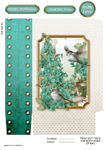 Long Tailed Blue with Blossom Aqua Mini Gift Bag