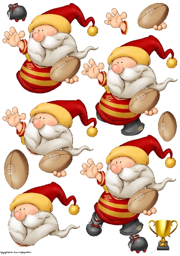 Rugby Gnome Red, Yellow Decoupage Sheet