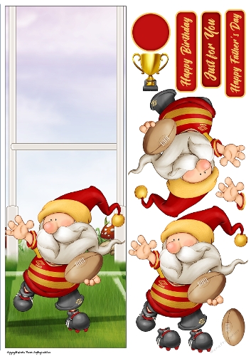 Rugby Gnome Red, Yellow Large Vertical DL