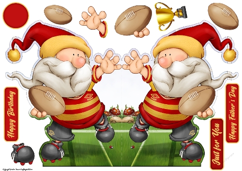 Rugby Gnome Red, Yellow Shaped Card