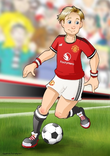 Young Footballer Dude Red, Black, White A4