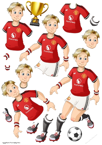 Young Footballer Dude Red, Black White Decoupage Sheet