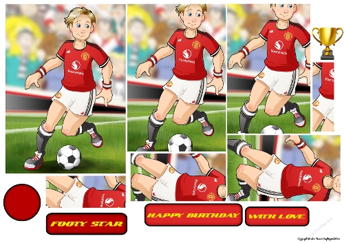 Young Footballer Dude Red, Black White Pyramid