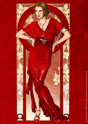 Art Deco Lady Elise (red) A4