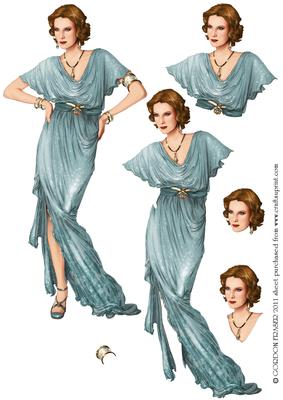 Art Deco Lady Elise (aqua) Decoupage
