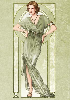 Art Deco Lady Elise (green) A4