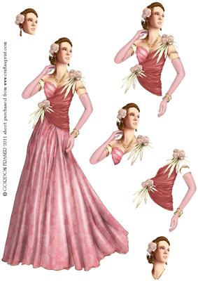 Art Deco Lady Rose (pink) Decoupage Sheet