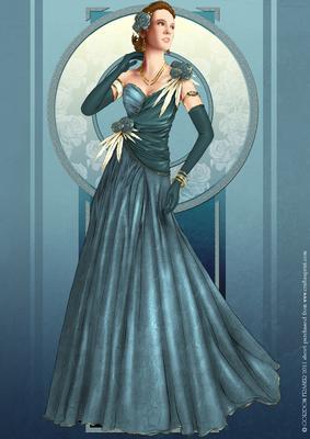 Art Deco Lady Rose (blue) A4
