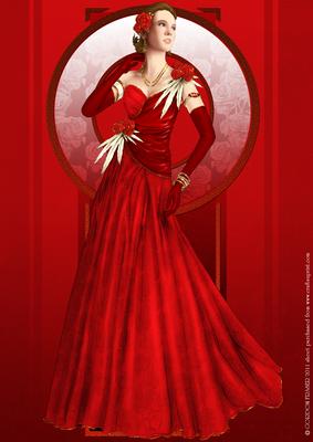 Art Deco Lady Rose (red) A4