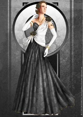 Art Deco Lady Rose (black) A4
