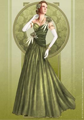 Art Deco Lady Rose (green) A4