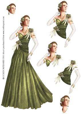 Art Deco Lady Rose (green) Decoupage Sheet