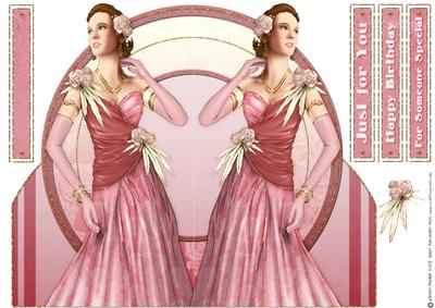 Art Deco Lady Rose (pink) Shaped Card
