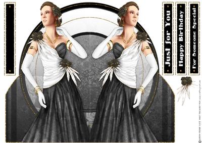 Art Deco Lady Rose (black) Shaped Card