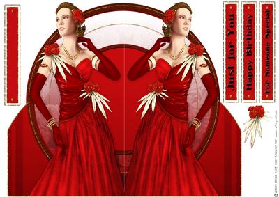 Art Deco Lady Rose (red) Shaped Card