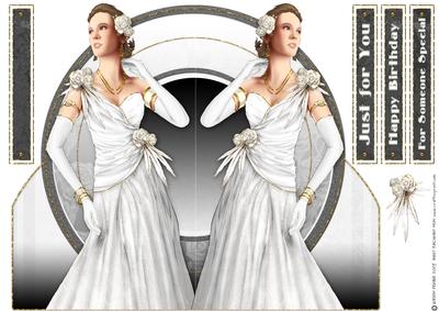 Art Deco Lady Rose (white) Shaped Card