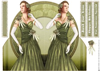 Art Deco Lady Rose (green) Shaped Card