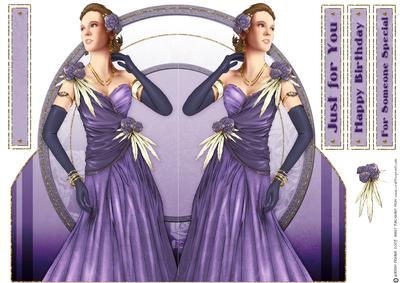 Art Deco Lady Rose (lilac) Shaped Card