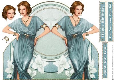 Art Deco Lady Elise (aqua) Shaped Card