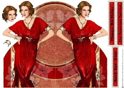 Art Deco Lady Elise (red) Shaped Card