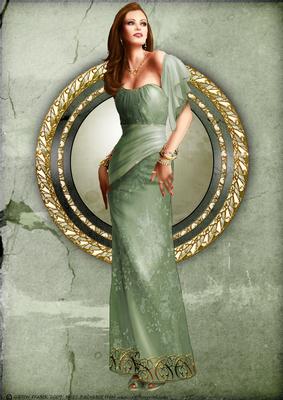 Art Deco Lady Pearl (green) A4