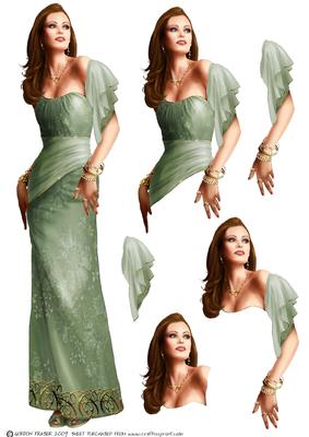 Art Deco Lady Pearl (green) Decoupage Sheet
