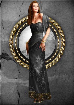 Art Deco Lady Pearl (black) A4