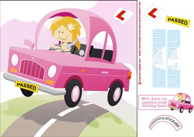 Passed Driving Test Pink Girl 8x8 Card