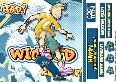Skateboarding Teen Dude Blue 8x8 Quick Card