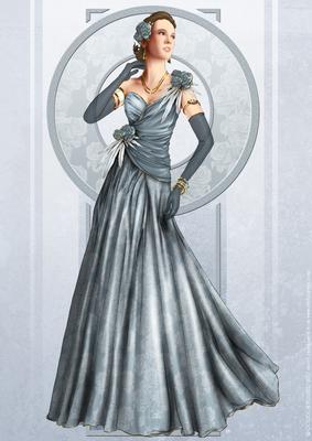 Art Deco Lady Rose (light Blue) A4