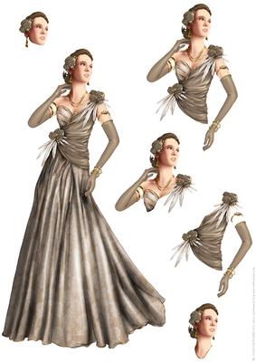 Art Deco Lady Rose (brown) Decoupage Sheet