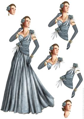 Art Deco Lady Rose (light Blue) Decoupage Sheet