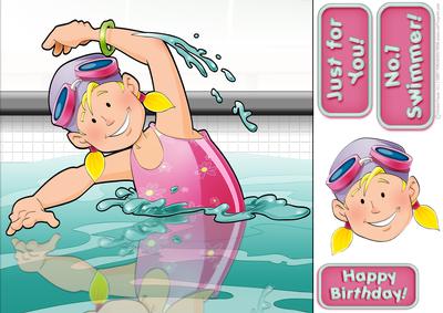 Cute Swimmer Girl 8x8 Quick Card