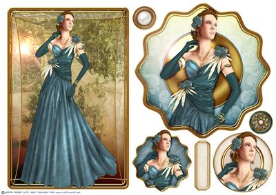 Art Deco Lady Rose (blue) Topper