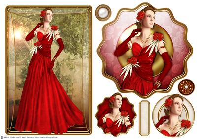 Art Deco Lady Rose (red) Topper