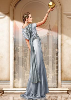 Art Deco Lady Pandore Light Blue A4