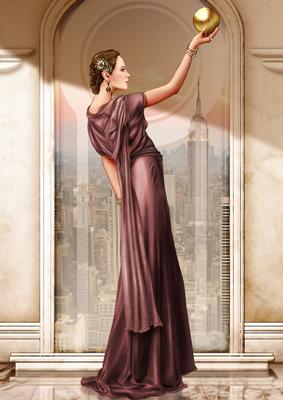 Art Deco Lady Pandore Deep Pink A4