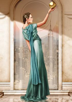 Art Deco Lady Pandore Aqua A4