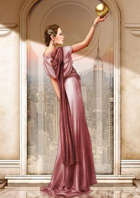 Art Deco Lady Pandore Pink A4