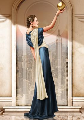 Art Deco Lady Pandore Blue A4