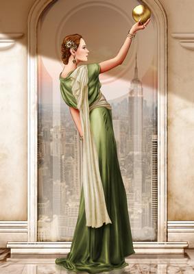 Art Deco Lady Pandore Green A4