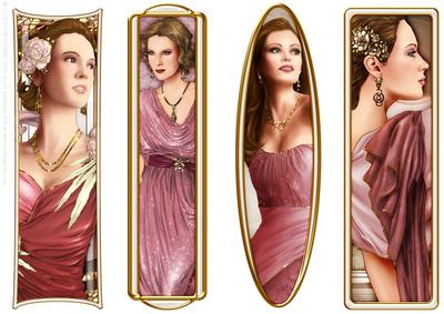 Art Deco Ladies Toppers/bookmarks Pink